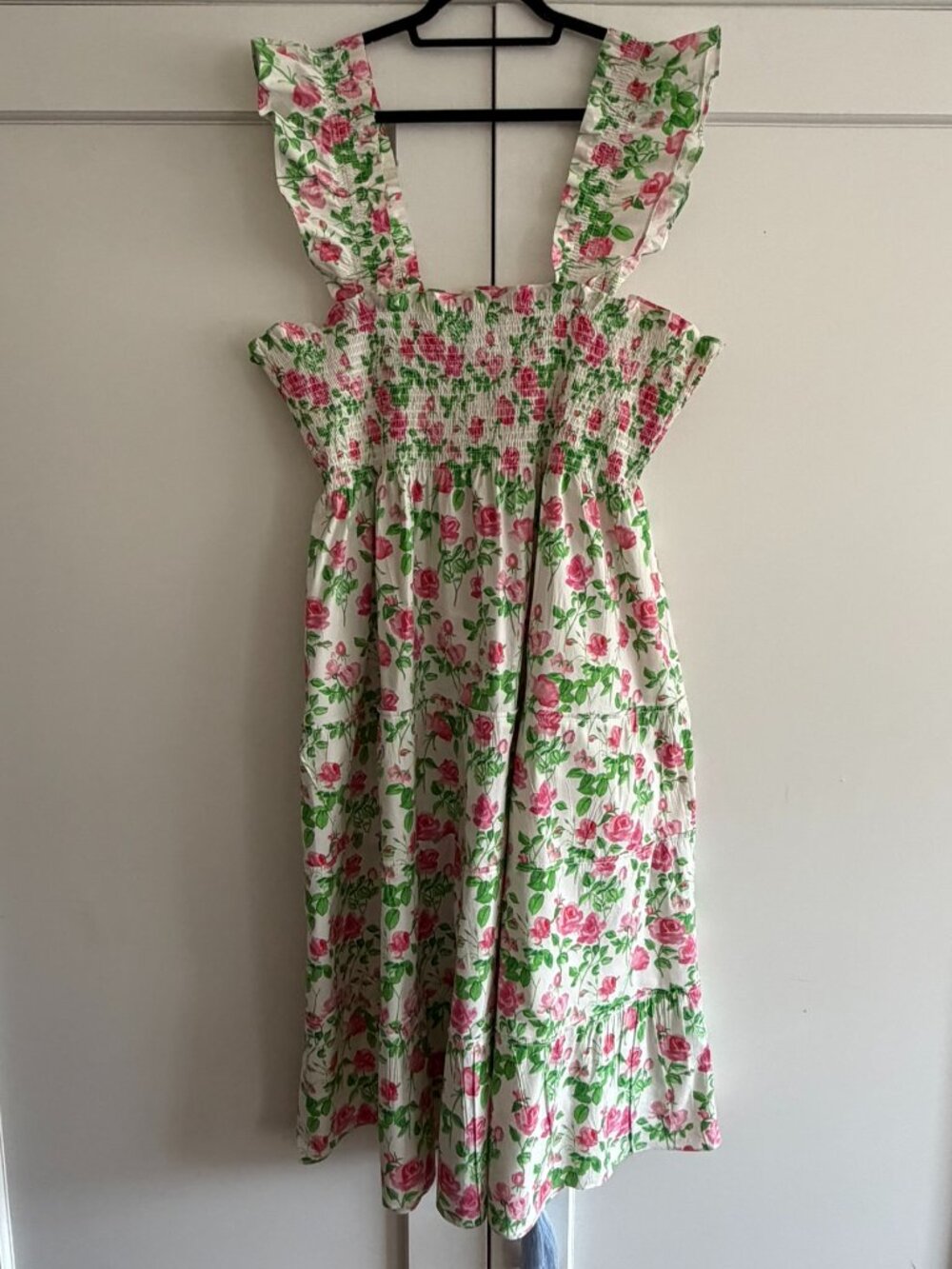 Floral Smocked Midi Dress in Pink and Green - Picture 2 of 4